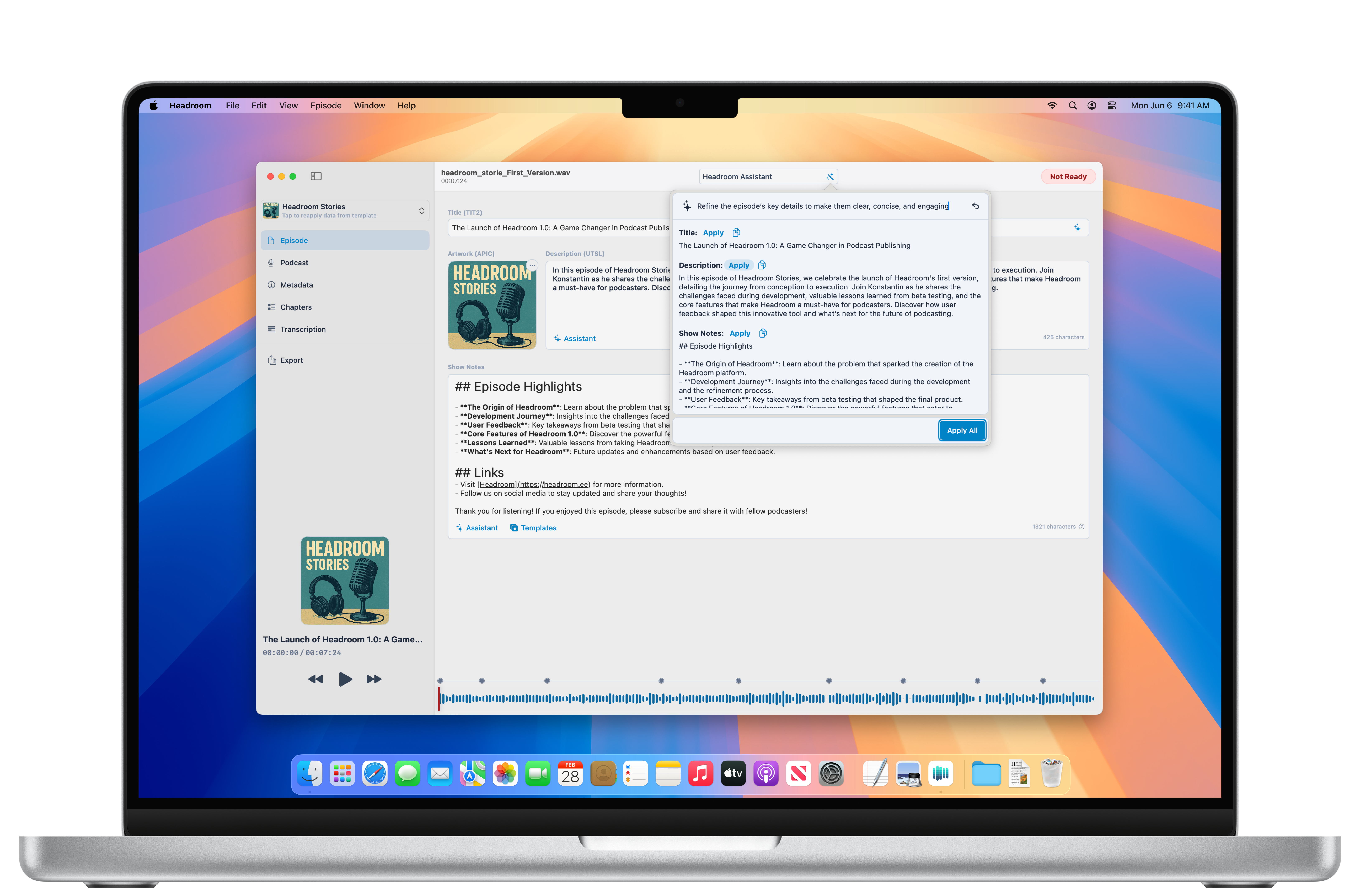 Headroom transcription feature screenshot