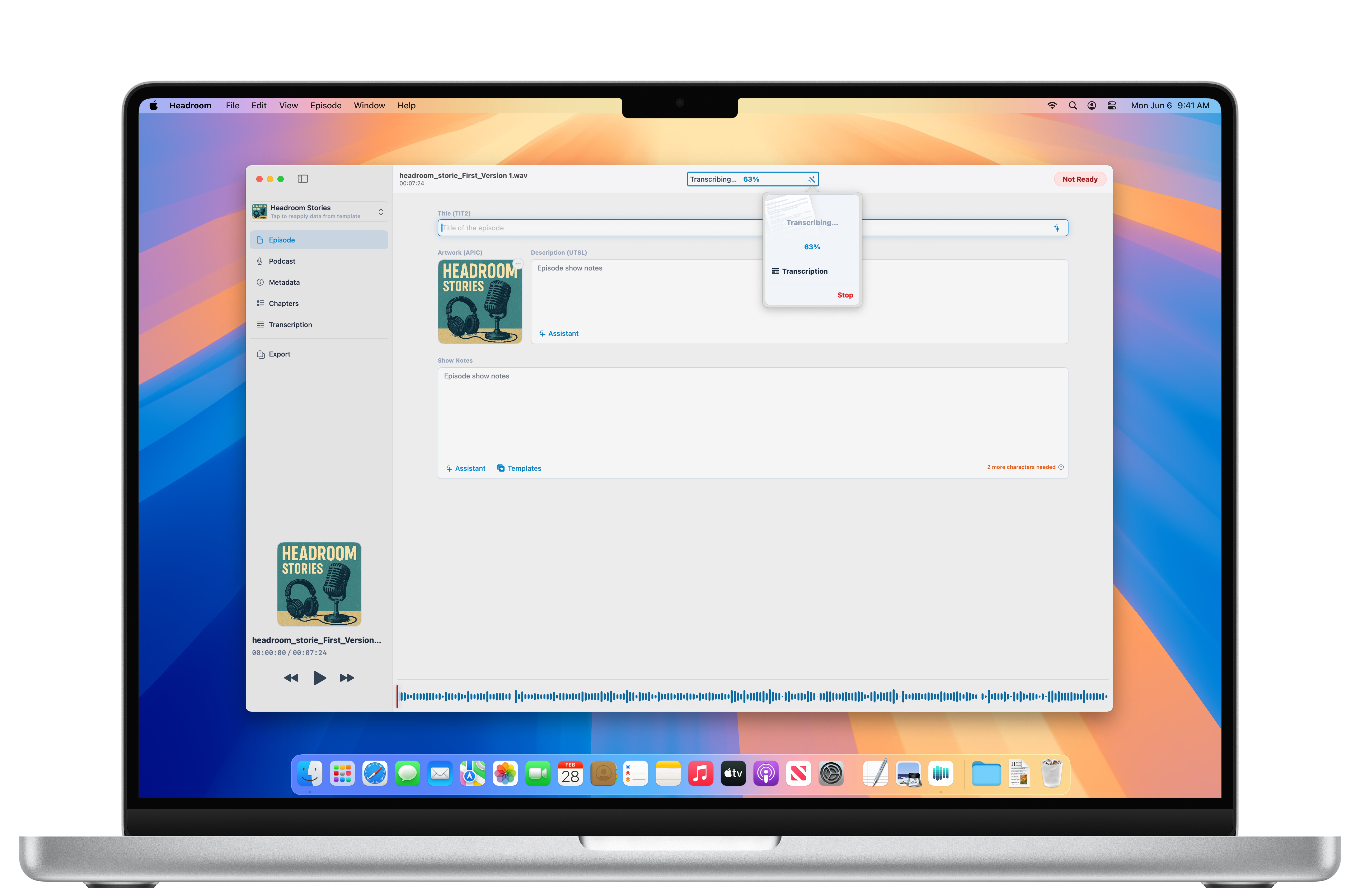 Headroom transcription feature screenshot